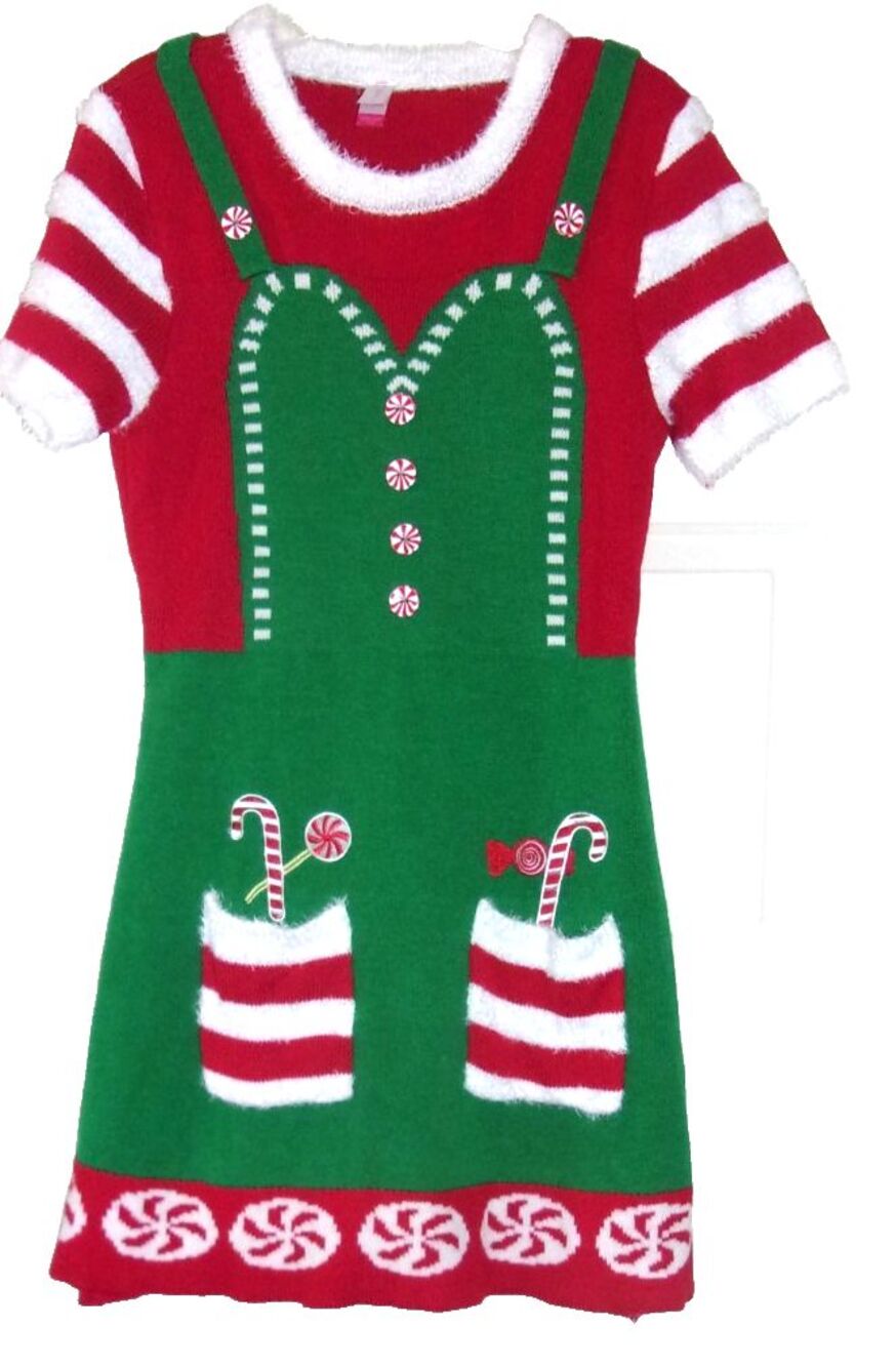 Mrs. Claus Elf Christmas Dress Red Green Peppermints Pockets Sz. M Sexy! NB